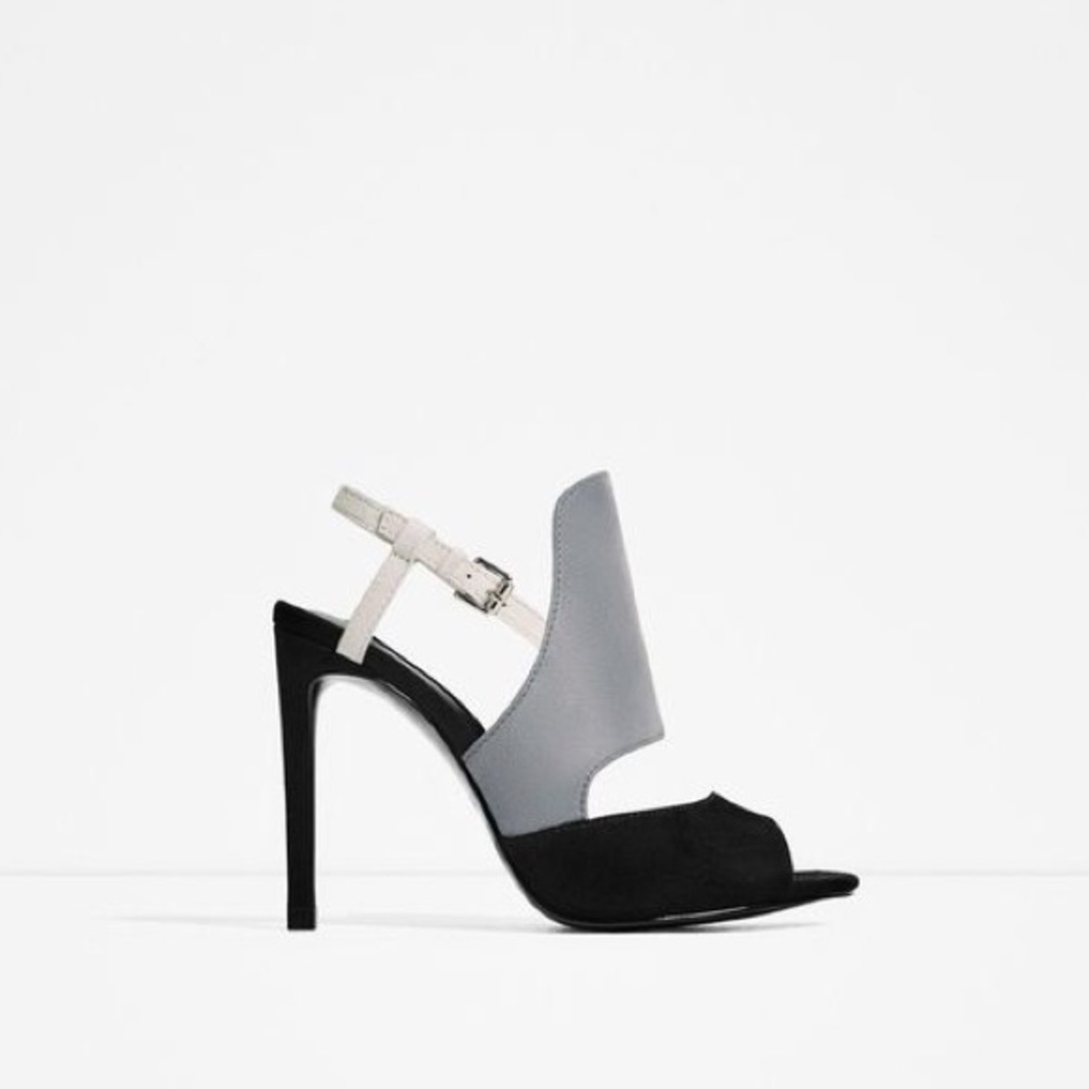 ZARA CONTRASTING GREY BLACK WHITE THREE-TONE HIGH HEELS NEW WITH TAGS US 7.5